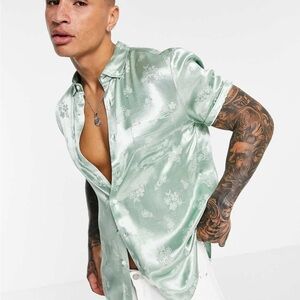 ASOS Satin Floral Shirt in Mint Floral